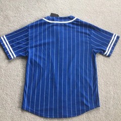 Victorious Baseball Jersey T-shirt Full Button Tee Men’s Blue Pin Striped NWT