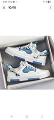 Cucu Fashion White/Blue/Beige Geometric Low Top Lace-Up Athletic Sneakers Men
