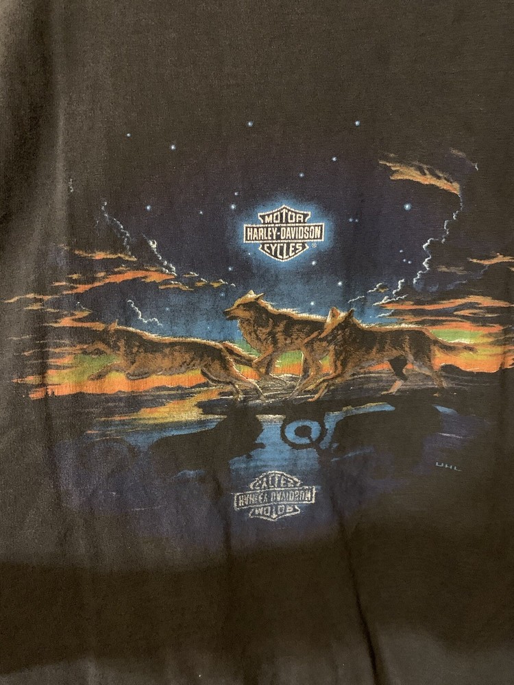 Rare Harley Davidson Mens Sz XL FAIRBANKS ALASKA OUTPOST Wolf DOUBLE SIDED