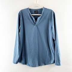CUTS Long Sleeve Curve-Hem Henley T-Shirt Top Atlantic Blue Large