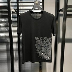 New Fashion Trend Leopard Hot Drilling Rhinestones Summer Luxury Men T-Shirt