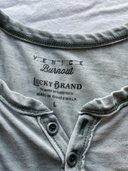 Lucky Brand Venice Burnout Gray Solid Cotton Knit Henley T-Shirt Men L Regular
