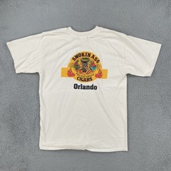 Vintage Gildan L Ivory White T Shirt Smokin Ass Cigars Orlando Fine Leaf Tobacco