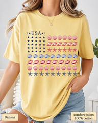 Coastal USA Flag Shirt, Patriotic Seashell Tee, Comfort Colors Beach Top