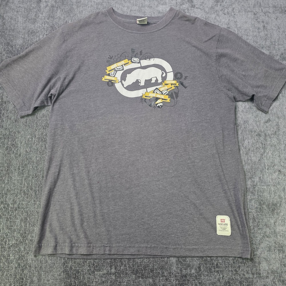 Vtg Y2K Exko Unlimited T Shirt Mens XL Gray Big Classic Logo Polycotton Hip Hop
