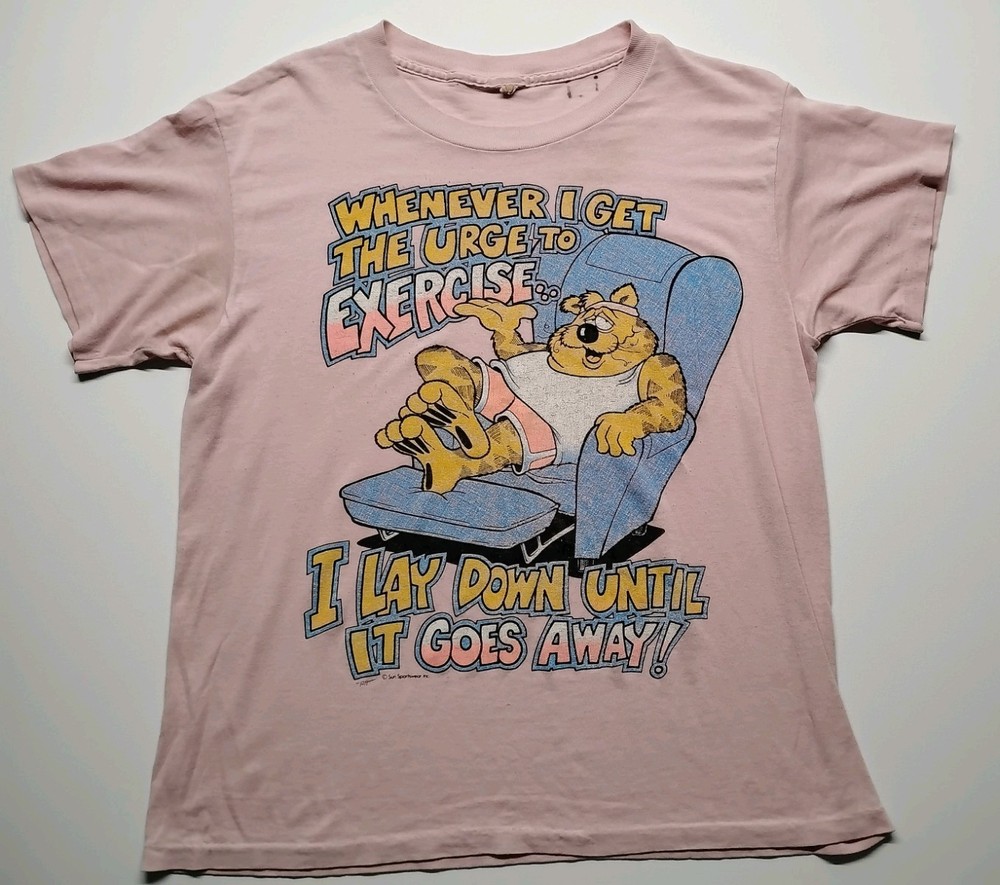 Vintage 80s Funny Lazy Cat Sportswear T Shirt Mens Size M