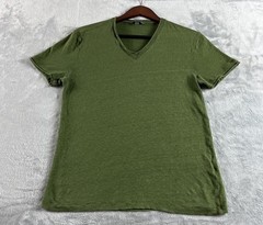 John Varvatos Wooster Shirt Mens Medium Green Linen Slim Fit V Neck Casual READ