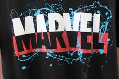 Marvel Comics Splatter Logo T-Shirt New Black with White Blue and Red size S NWT