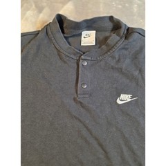 Nike Club Henley Shirt Mens Medium Black Long Sleeve Swoosh Embroidered Logo