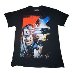 Captain America Vs Wolverine Men’s Shirt Size MD 38/40 Marvel Black Graphic