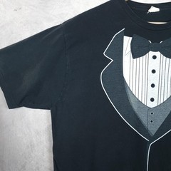 Vintage Tuxedo T Shirt Mens 2XL Black Bow Tie Formal Graphic Tee Novelty