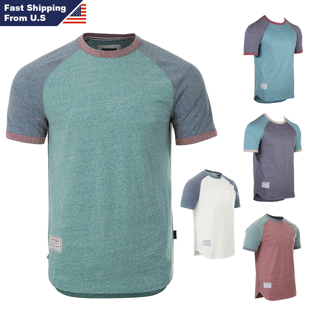 ZIMEGO Men’s Classic Raglan T-Shirt Contrast Sleeve Baseball Hipster Ringer