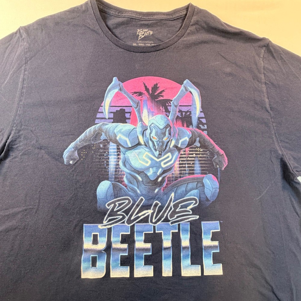 Blue Beetle Vaporwave Graphic T Shirt Mens 2XL Black DC Comics Movie Superhero