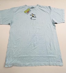 New Life Is Good Shirt Mens 2XL Blue Running Guy Graphic Tee Casual Cotton Top