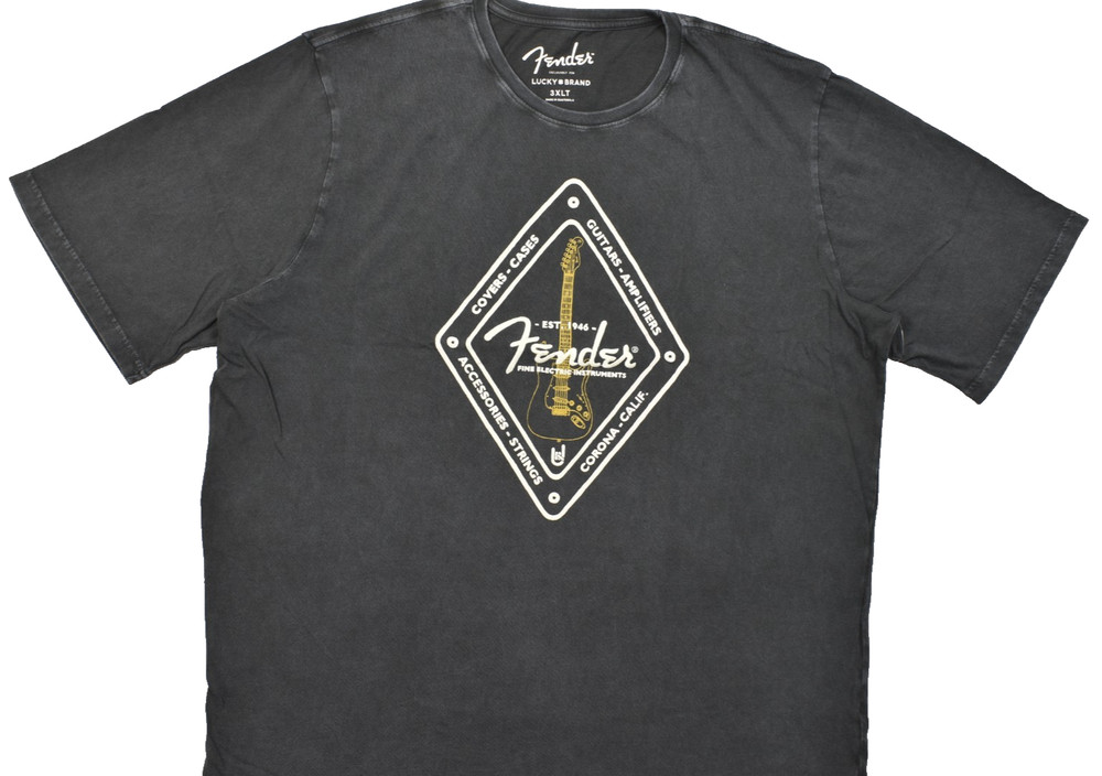 Lucky Brand Men’s Fender Diamond Tee Short Sleeve Black Crew Neck Size 3XLT NEW