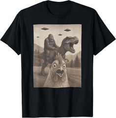 Funny Chicken, Chicken Selfie Bigfoot Riding T rex Fu Unisex T-Shirt