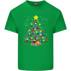 Autism Christmas Tree Autistic Awareness Mens Cotton T-Shirt Tee Top