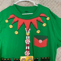 Holiday Time Adult XL T-Shirt Green Elf Santas Helper Short Sleeve Crew Neck