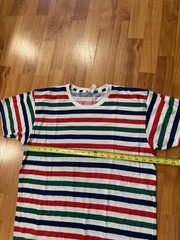 American Apparel Multi Striped Ringer Tee 50 50 Large Made In USA Red Green Blue