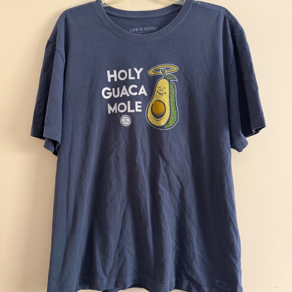 Life Is Good Mens Crusher TShirt Holy Guacamole Avacado Shirt Size XL Navy