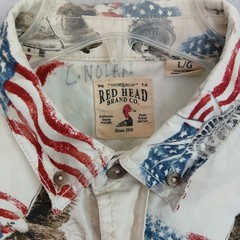 Red Head Men’s Large Patriotic Button Up Shirt American Eagle Liberty Cotton