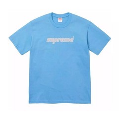 SUPREME Pinline Logo Tee Short T-Shirt Sleeve Shirt in Blue Medium