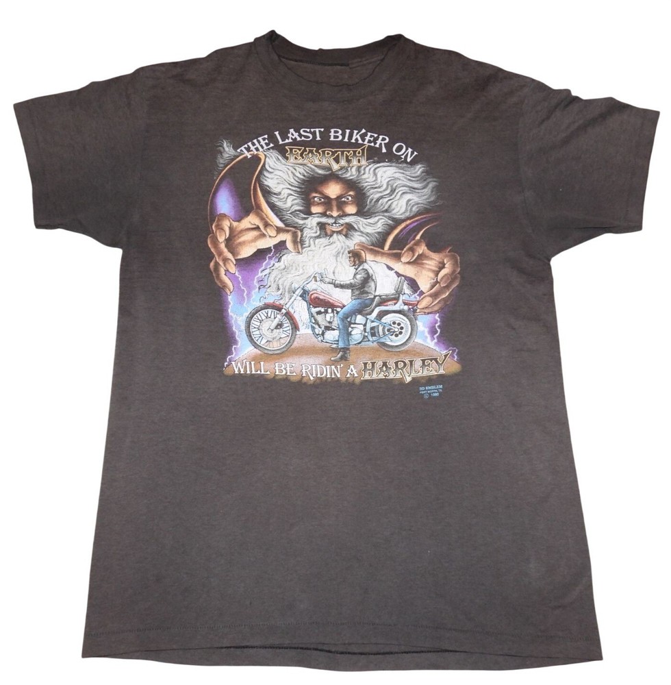 Vintage 1990 3D EMBLEM Harley Davidson The Last Biker On Earth Wizard T-Shirt M