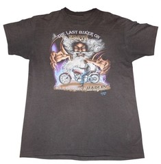 Vintage 1990 3D EMBLEM Harley Davidson The Last Biker On Earth Wizard T-Shirt M