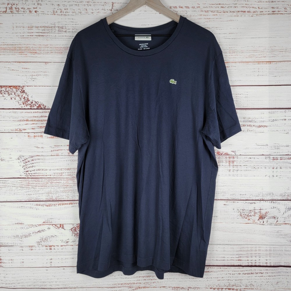 Lacoste Pima Cotton T Shirt Men’s Sz FR 8R 1XLB Navy Blue Crew Neck *Read Below*