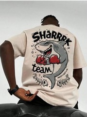 Men’s Shark Print Lightweight T‑Shirt — Summer Casual Sport Streetwear Oversized