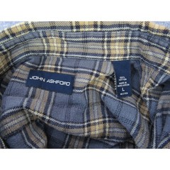 John Ashford Men’s T-Shirt Large Blue Tan Plaid 100% Cotton