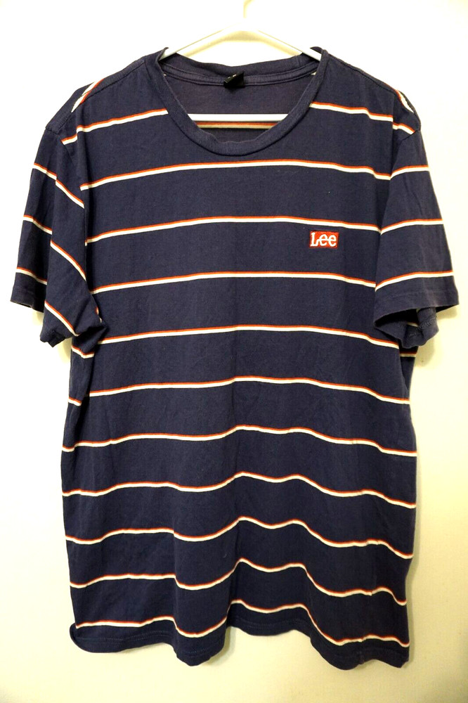 Vintage Lee Jeans T Shirt Short Sleeve Striped Purple Mens XL 90s Y2K