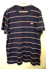 Vintage Lee Jeans T Shirt Short Sleeve Striped Purple Mens XL 90s Y2K