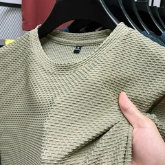 Men’s Short Sleeve Mesh Bamboo Ice Silk T-shirt Casual Versatile Summer Elastic