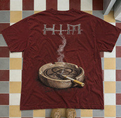 HIM Maroon Ashtray Graphic T-Shirt Vintage Style Gothic Rock Tee