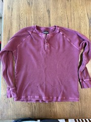 American Giant Henley Shirt Mens L Red Waffle Knit Thermal Long Sleeve USA