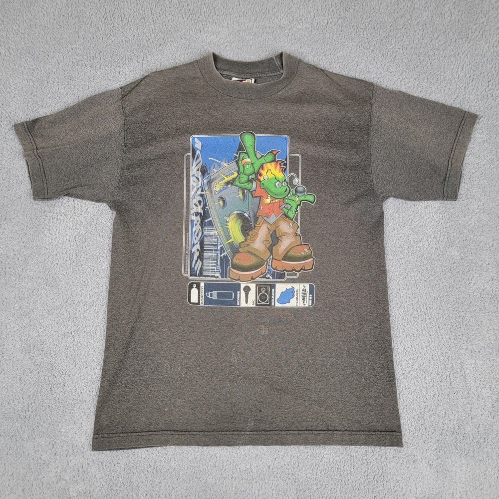 VINTAGE JNCO Shirt Mens Large Gray Flamehead Y2K Made In USA Short Sleeve Tee