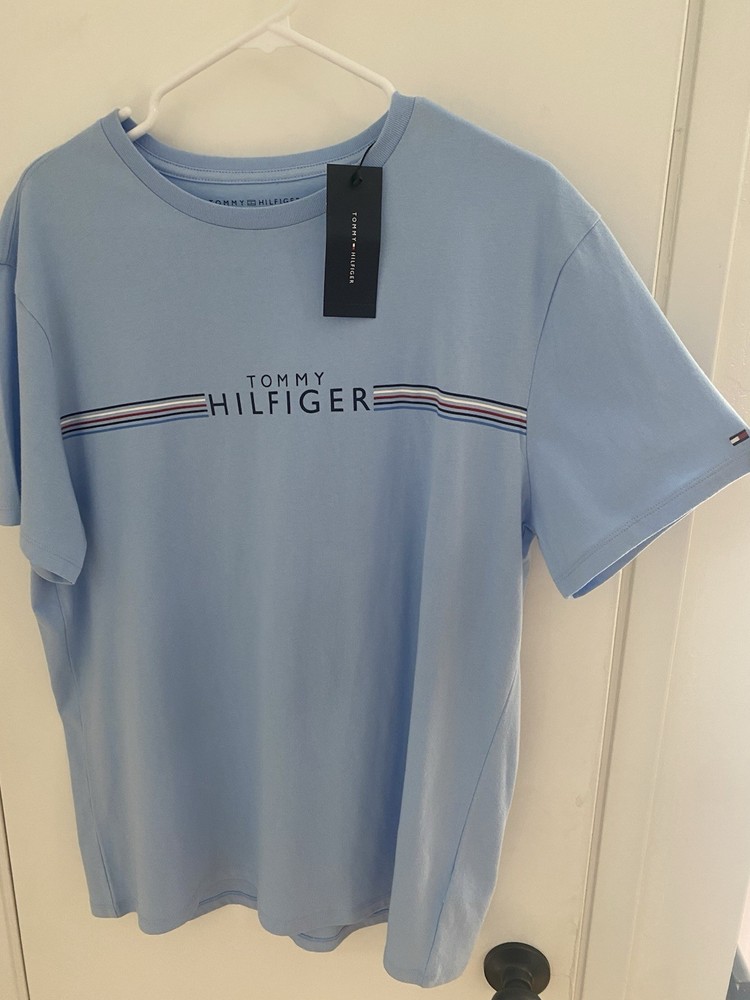 Tommy Hilfiger Men’s L Blue Graphic Print Logo Short Sleeve Crewneck T-Shirt