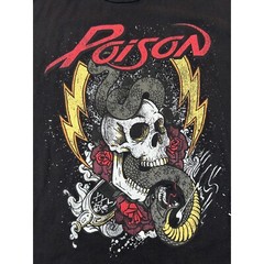 Poison Rock Band 2018 Skull & Snake Graphic T-Shirt XL Black Flaming Skull