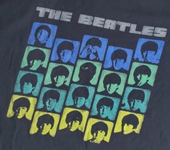 THE BEATLES Adult XL Black T-shirt John Paul George Ringo Faces Colorful Square