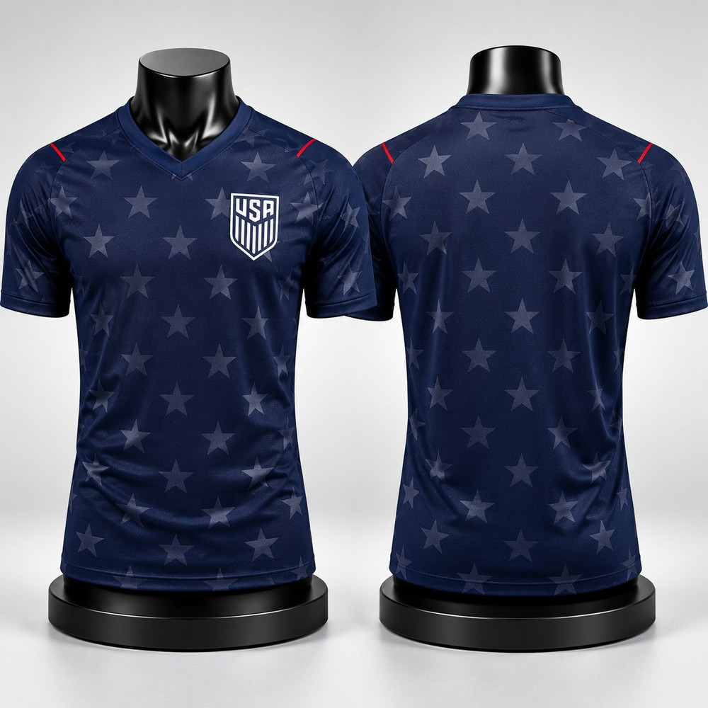 USA Soccer Jersey Shirt Navy Stars V-Neck Short Sleeve Unisex Tee For Fans