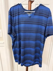 Alfani Men’s XXL Blue/Black Striped V-Neck Short Sleeve Stretch Knit T-Shirt