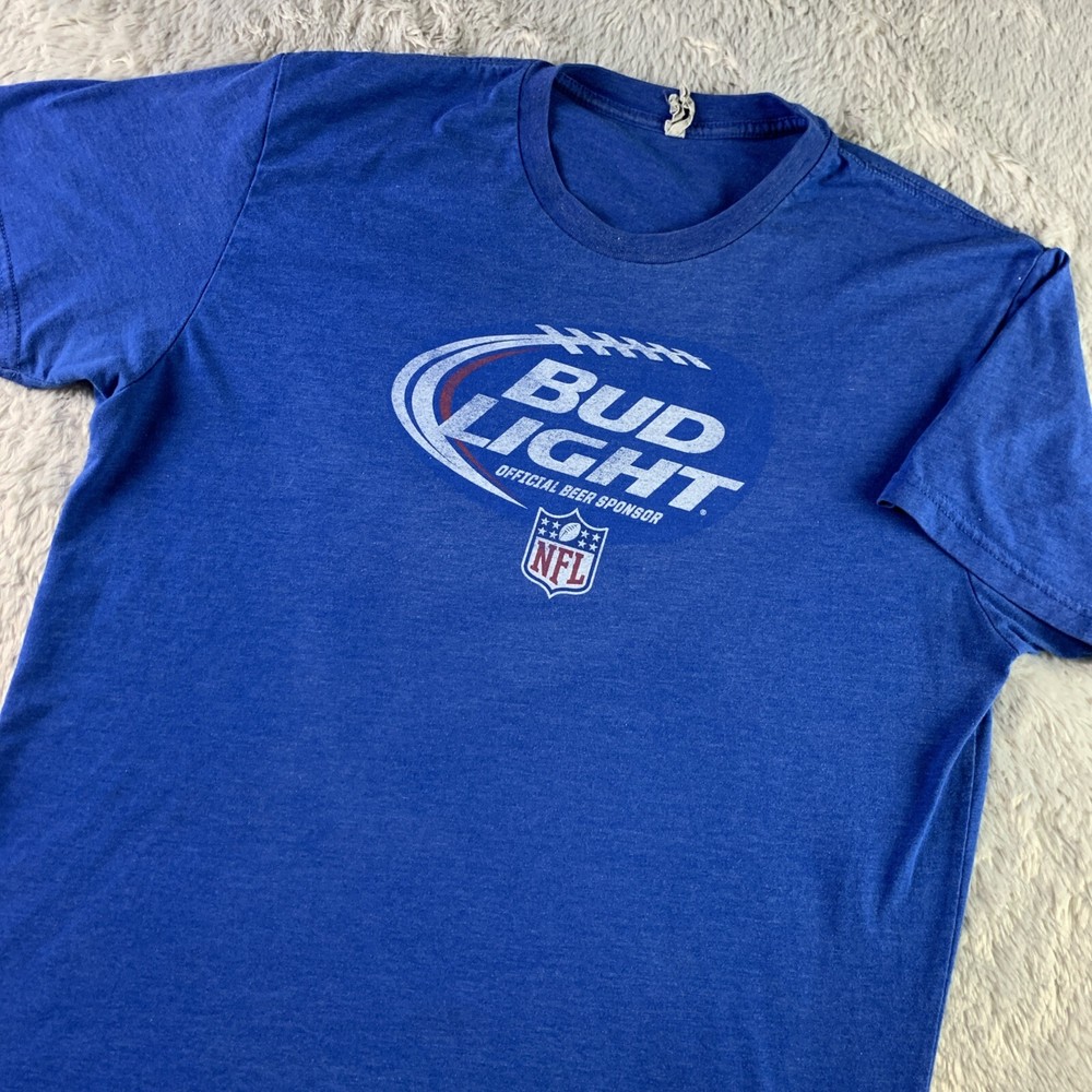 Bud Light Shirt Mens Large Blue White Red NFL Football Official Beer Sponsor Tee