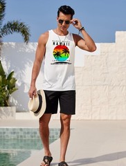 Mens Graphic Tank Tops Sleeveless T Shirt Hawaiian Palm Tree Vacation Tank