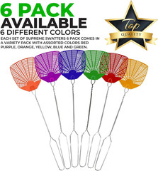 Supreme Bug & Fly Swatter 6-Pack – Braided Metal Handle 6 Pack Fly Swatters, Mul