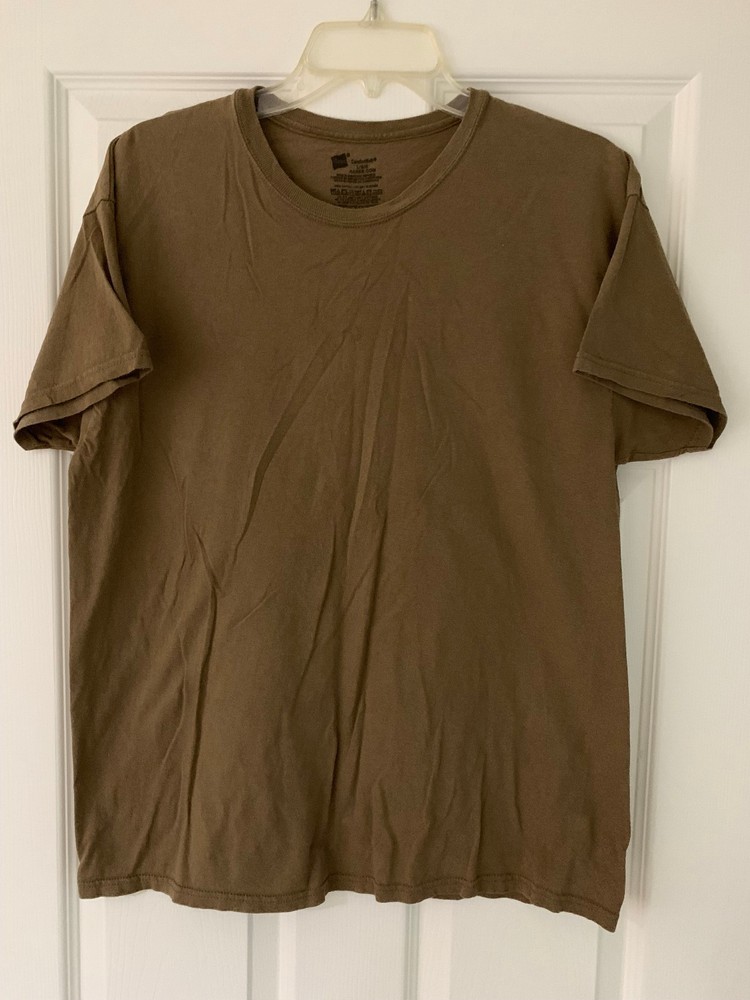 Hanes Mens ComfortSoft T-Shirt Short Sleeve Round Neck Khaki Size L 100% Cotton