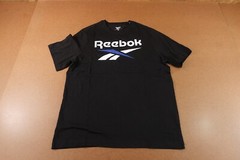 Reebok Mens Medium Black Short Sleeve Identity Big Stacked Logo T-Shirt NWT