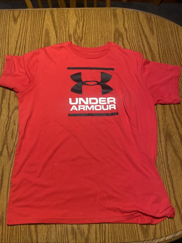 Red Under Armor T Shirt With White And Black Logo