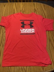 Red Under Armor T Shirt With White And Black Logo