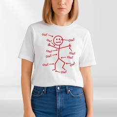 Funny Stick Figure ‘Ow’ T-Shirt Sarcastic Pain Humor Graphic T Shirt Unisex Tee